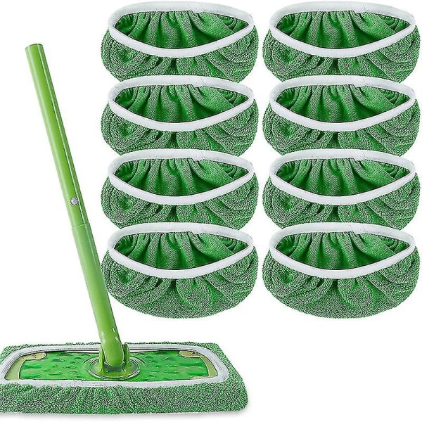 Genanvendelige 100 % bomuldsmoppepuder, kompatible med Swiffer Sweeper mopper (8-pack) Vaskbare moppepuder til våd og tør brug (moppe