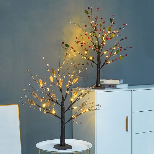 Guijiyi trælys, 60 cm bonsai trælys med lyse 24 LED varme hvide perler, batteridrevet, trælampe til hjemmefest/fødselsdag/bryllup