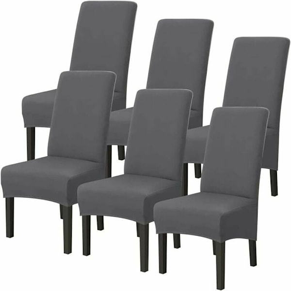Överdimensionerade stolsöverdrag, stretchiga, grå, 6-pack, stolsöverdrag med hög rygg för moderna stolar, bröllop, vardagsrum