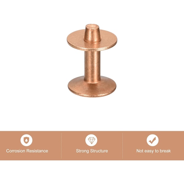 10 set kopparnitar och brickor, 10x3,3x14mm solida lädernitar i koppar för läder DIY hantverkstillbehör, kopparton