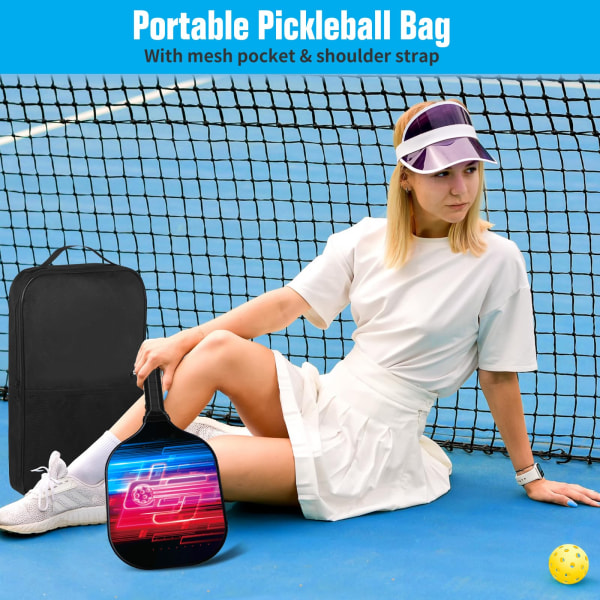 Pickleball Paddles Ketsjersæt, 2 glasfiber Pickleball Paddles med 4 bolde, 1 taske til indendørs udendørssport, voksne, begyndere og professionelle 8
