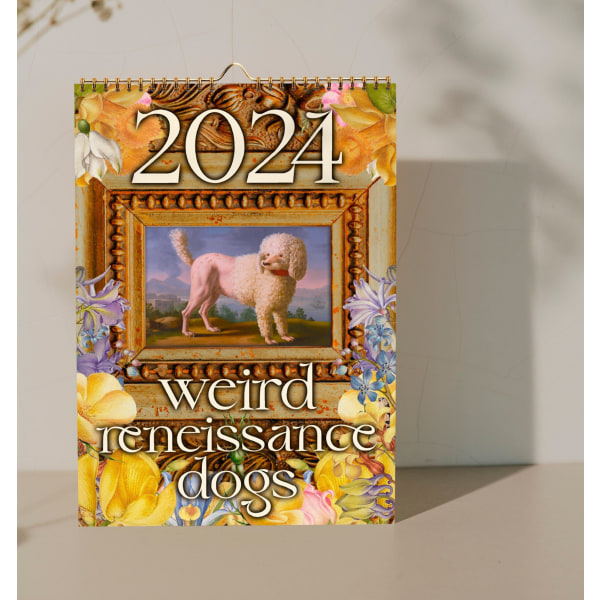 Rare middelalderhunder 2024-kalender • Morsom moderne stilig eklektisk estetisk veggkalender • Hundeelsker juleinnflyttingsgave 1 st