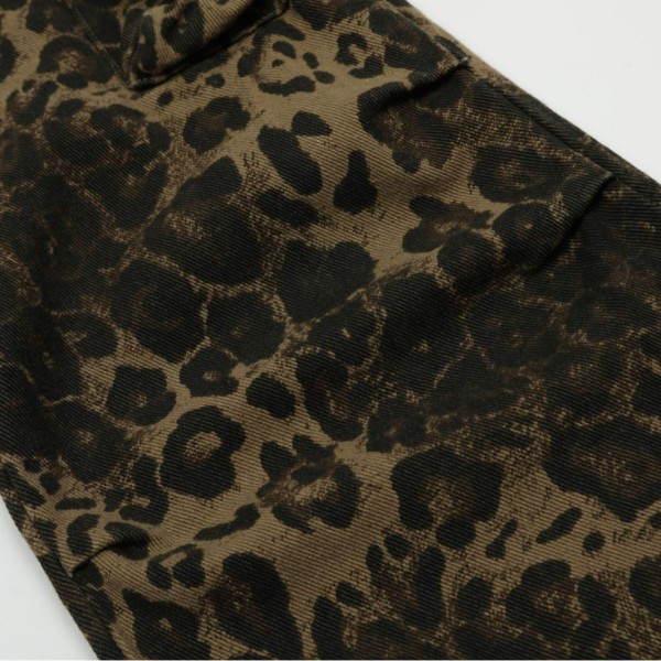 Tan Leopard Jeans Dame Denim Bukser Kvinde Oversize Brede Ben Bukser L