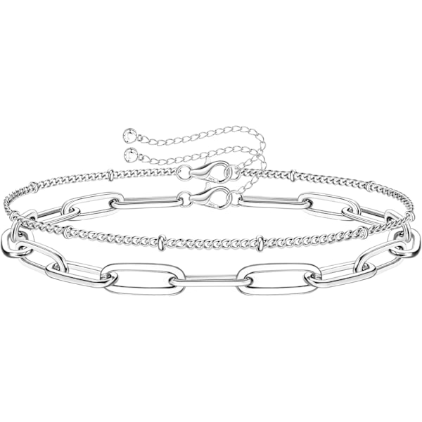 925 Sterling Sølv Lås Papirclips Kæde Armbånd 14K Hvidguld Belagt Solid Diamantskåret Papirclips Kæde Kvinder Armbånd Justerbar Lagdelt Be 2pcs