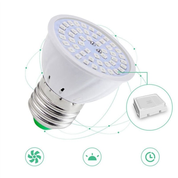 2X E27 80 LED Vækstlampe LED Vækstlys Lamper Fuld Spektrum Phyto Blomsterfrøplante til Indendørs Hydroponiske Planter
