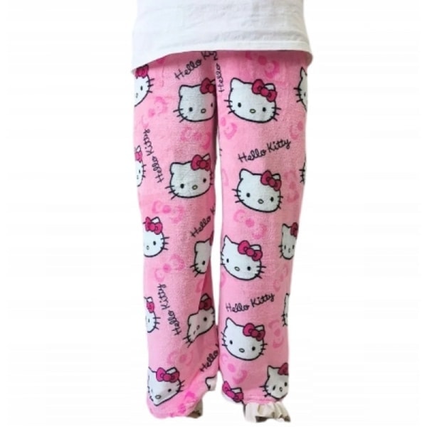 Tecknad HelloKitty flanellpyjamas Plysch förtjockad varma pyjamas för kvinnor Svart Vit Katt M