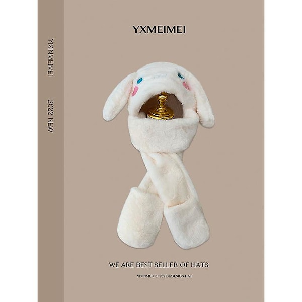 Kawaii Sanrio Hatt Cinnamoroll Tillbehör Söt Plysch Hatt Håll Varm Kanin Hatt Öron Upp Plysch Leksak För Barn Flicka Vintermössa B white