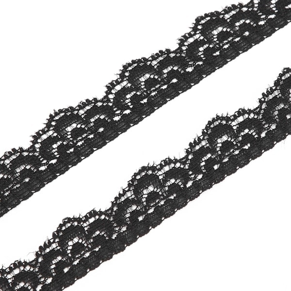 Sort blondebånd 10 yards 0,59 tommer bredt strækbart elastisk komfortabelt blomstermønstret blondekantbånd til dekorationer syning DIY
