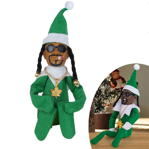 Snoop on a Stoop Elf , 1 STK 24cm Elf on The Shelf Docka, Hip Hop Elf Doll Plyschleksak till påsk Elf Ornament Heminredning Julklapp 5