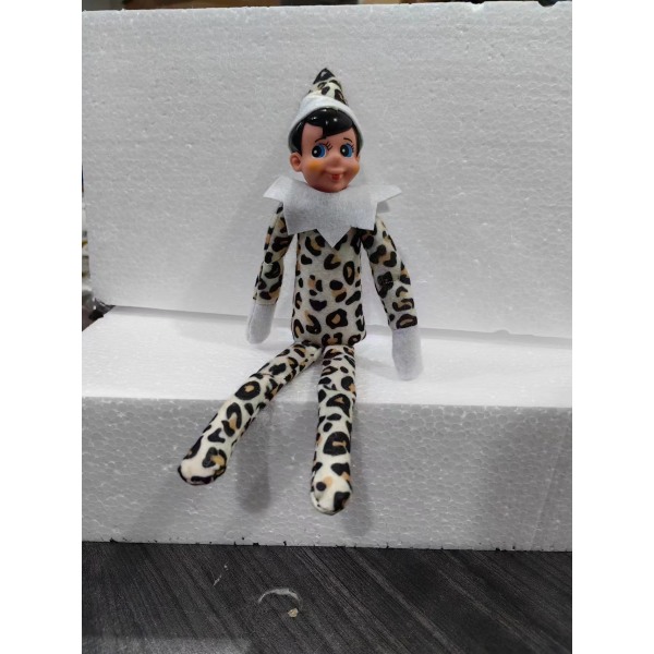 Sjov og legende nisser opfører sig dårligt figur med blød krop og vinylansigt julegave leopardmönstrad pojke