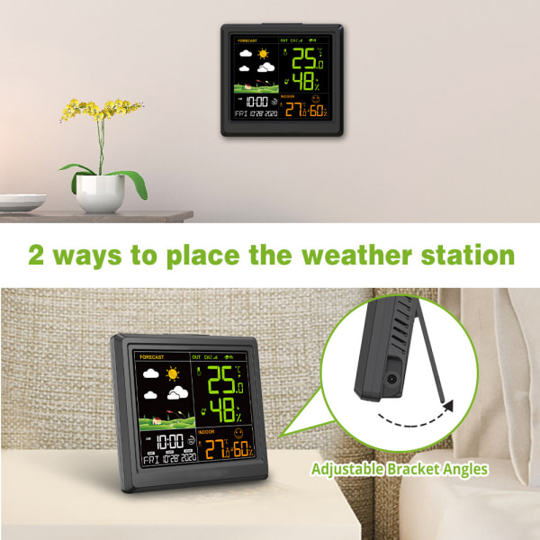 Trådlös väderstation utomhus, termometer och hygrometer, med utomhussensor, larm och snooze, justerbar bakgrundsbelysning, lämplig för sovrum