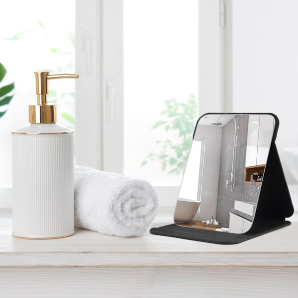 20x15cm Portabel Fällbar Spegel, Ultra HD Kompakt Sminkspegel, Svart PU Läder Rese, Fristående Sminkbord, Bordsskiva Vikbar Svart 15*20 black