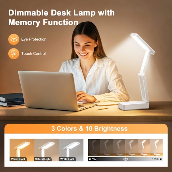 LED hopfällbar skrivbordslampa ögonskydd powerbank-funktion dubbel användning student ultralång batteritid studentrum studielampa läslampa