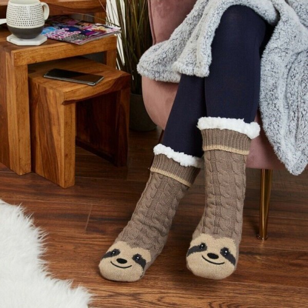 Hjemmesko Sokker Kvinder, Søde Dovendyr Varm Fleece Fluffy Anti Slip sokker