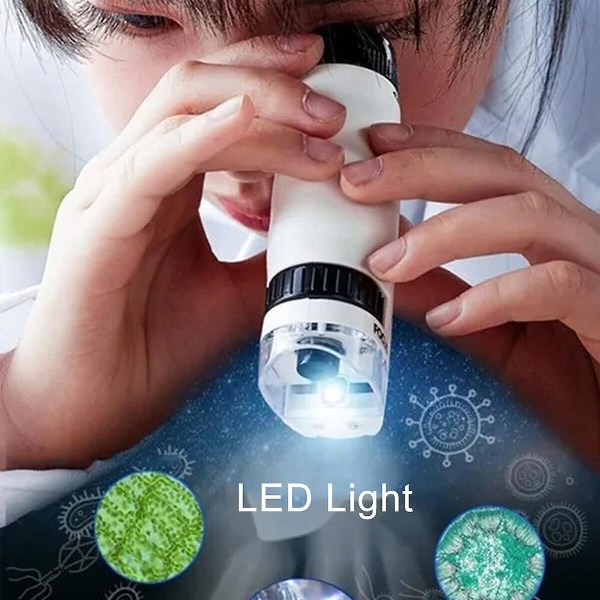 Lasten taskumikroskooppi 60x-120x kädessä pidettävä suurennuslinssi LED-valolla, lasten mikroskooppijalusta Kannettava tieteellinen opetuslelu rosa