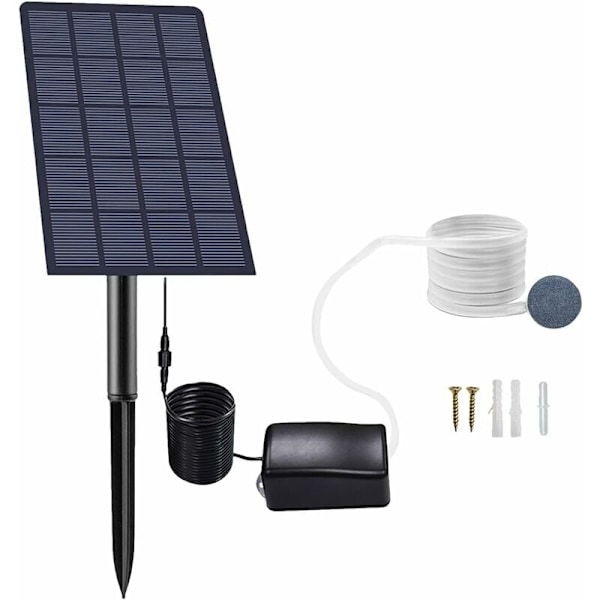 2,5W Solcelledrevet Iltpumpe, Solcelle Damppumpe, Akvarielufter, Luftpumpe, Fiskepumpe, med Slange Luftsten, til Have Akvarium Udendørs Svømning