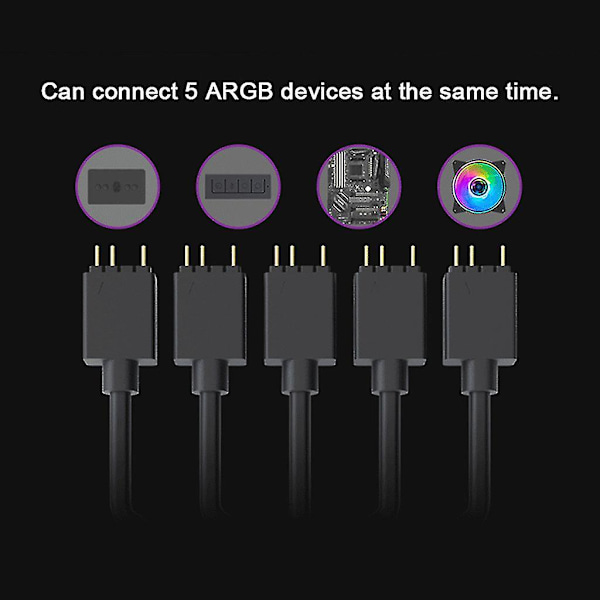 ARGB 1 til 5 3-pins 5V Fleksibelt Blæser RGB-adapterkabel Computer til kabinetstikdeler til MSI