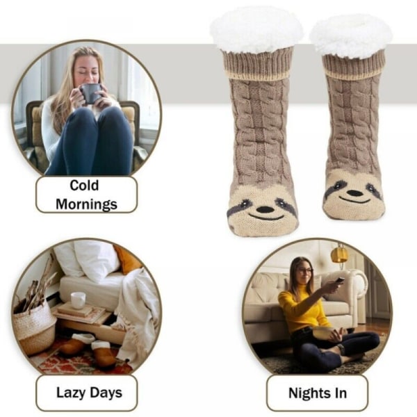 Tohvelisukat, naiset, söpöt laiskut, lämpimät fleece-pörröiset liukumattomat sukat