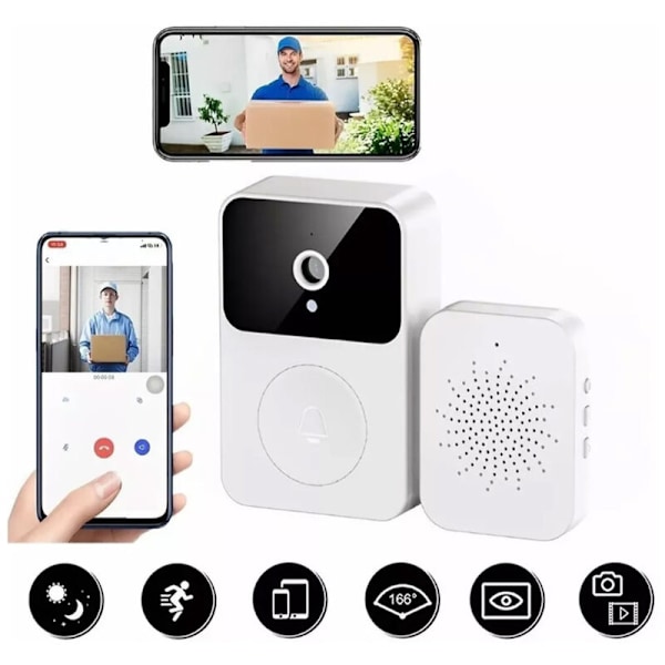 X9 Smart Trådløs Fjernbetjent Videodørklokke Kamera Smart Visuel Dørklokke med Stemmeændring HD Nattesyn Hjem App Deling Auto Capture Stocka