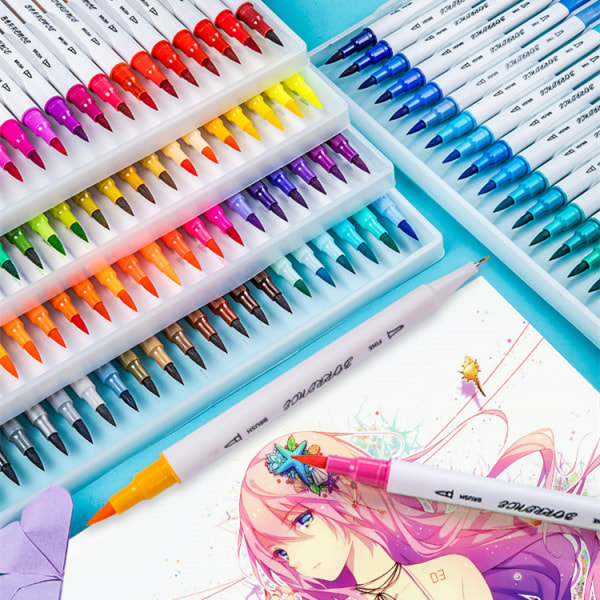 Doble akvarellpenner 100 farger for barnekunst graffiti fargepenner studio vaskbar malepennesett 72 colors