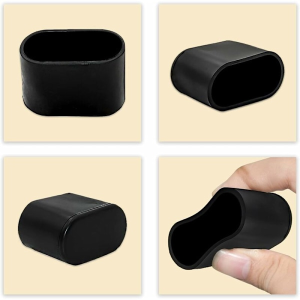 100-pack Mjuka Ovala PVC-ändstycken för Stolar, Bord, Möbelben 15 x 30 mm (19/32\" x 1-3/16\"), Svart