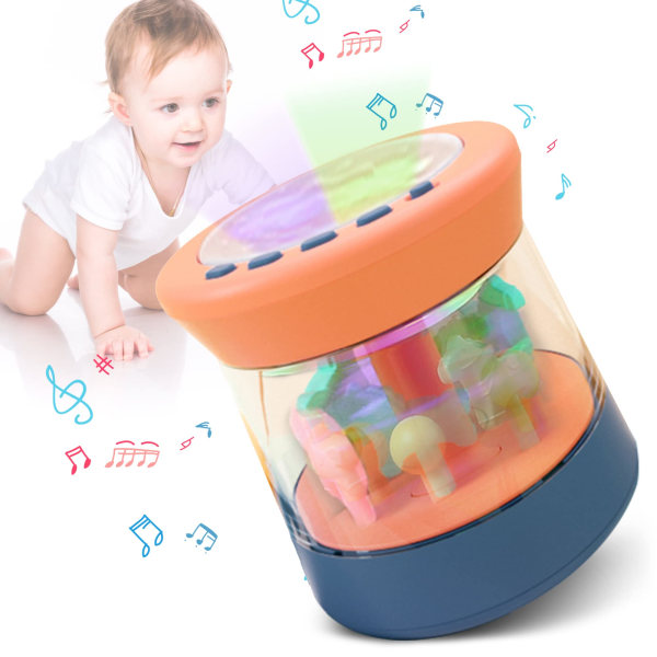 Babylegetøj 12 18 24 måneder, Babytromme Småbørn Musical Tromme Pædagogisk legetøj Musiklegetøj til småbørn Elektroniske trommeinstrumenter med lys blå