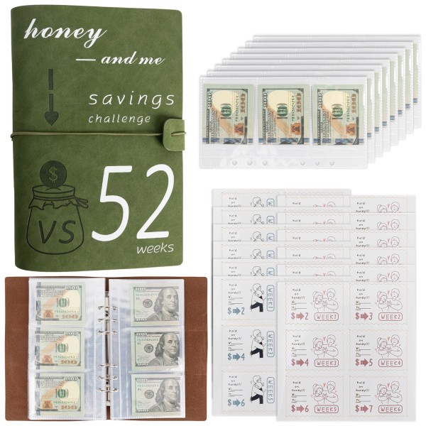 Läder 52 veckors Money Saving Challenge Pärm, Money Saving Challenge Book med kuvert för att spara pengar Budget Pärm Planner Book med Cash Envelop brown