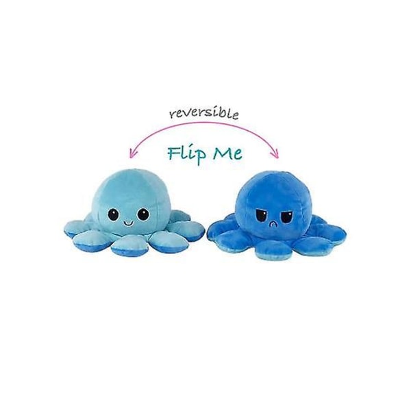 Vändbar Octopus Plushie Dubbelsidig Flip Doll Show Mood Toy LJUSBLÅ BLÅ
