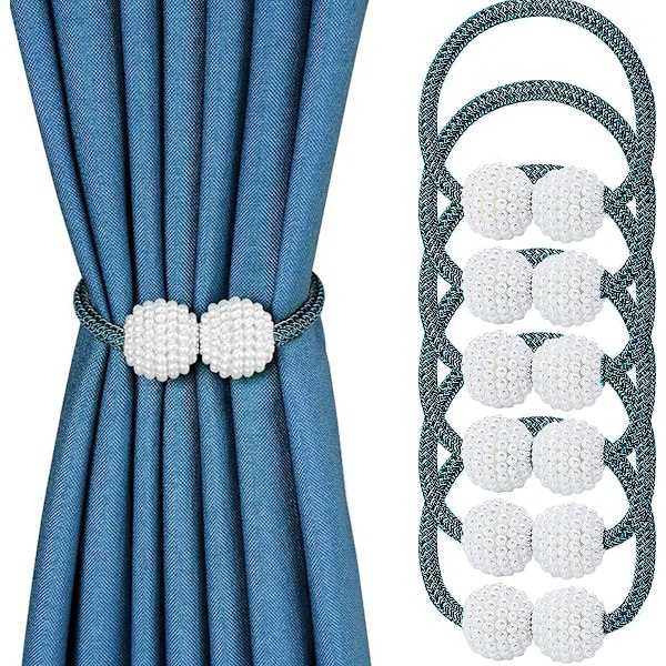 Magnetiska gardinomtag (6-pack), moderna pärlgardinomtag med klämmor, repomtag, gardinhållare, vävda repomtag Navy Blue