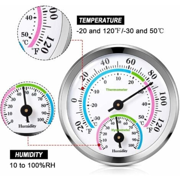 GROOFOO Silver Mini 2 i 1 analogt indendørs termometer og hygrometer, temperatur- og fugtighedsmonitor til rum, udendørs, kontorer,