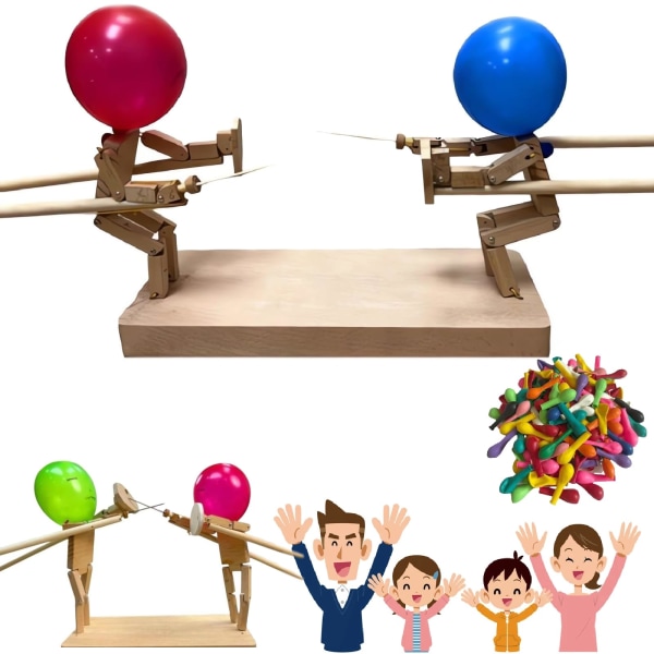 Balloon Bamboo Battle - 2024 uusi käsintehty puinen miekkailunukke, 2 pelaajan puinen robottitaistelupeli, nopeatempoinen ilmapallotaistelu - hauskaa ja jännittävää 5mm