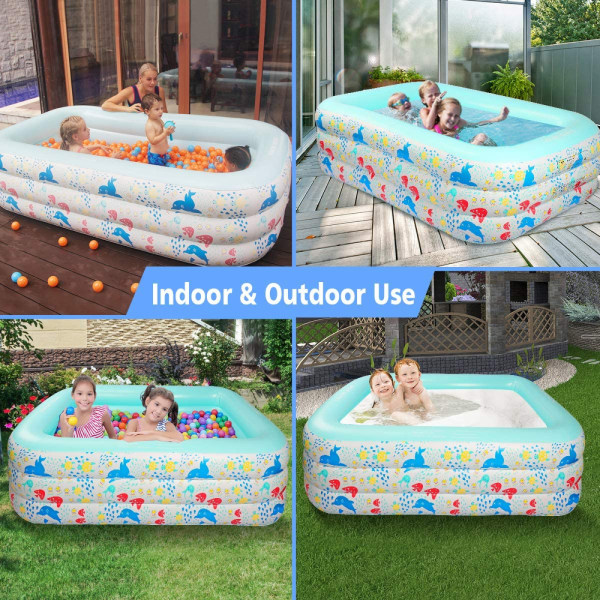 Uppblåsbar pool för barn och vuxna, överdimensionerad förtjockad familjepool för utomhusbruk, trädgård, bakgård, sommarvattenfest 110x90x35cm