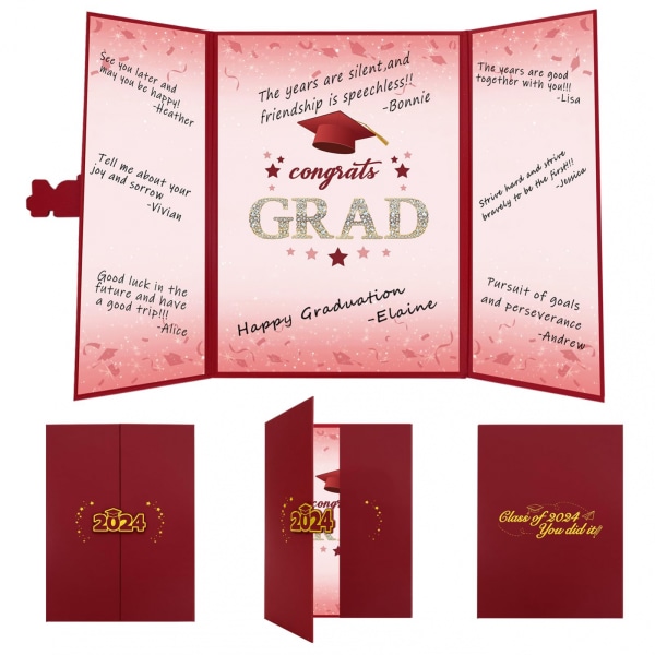 2024 Examen Gästbok Alternativ, Red Gold Class of 2024 Examen Party Decorations, Examen Signature Book for 2024 College High School, U blue