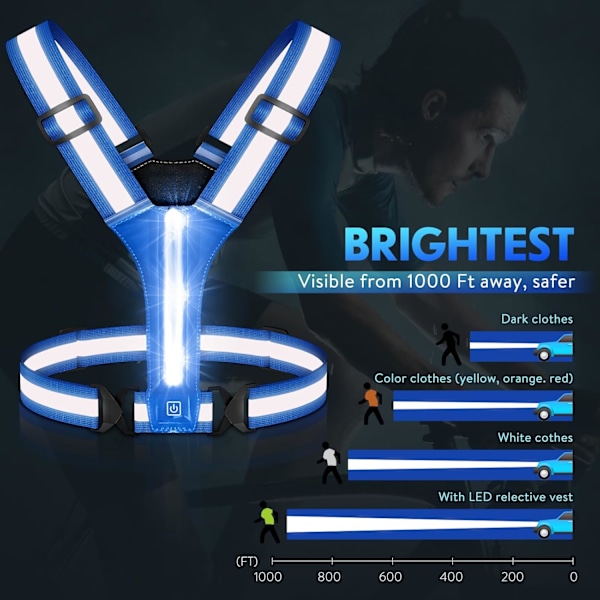 USB-ladattava LED-turvaliivi, säädettävä vyötärö/olkapää Blue