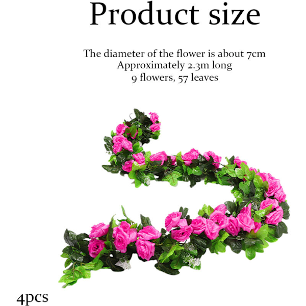Kunstige Roseranker (230 cm), 4-pak Kunstige Blomsterranker til Bryllup Hjem Fest Have Håndværk Kunst Dekoration