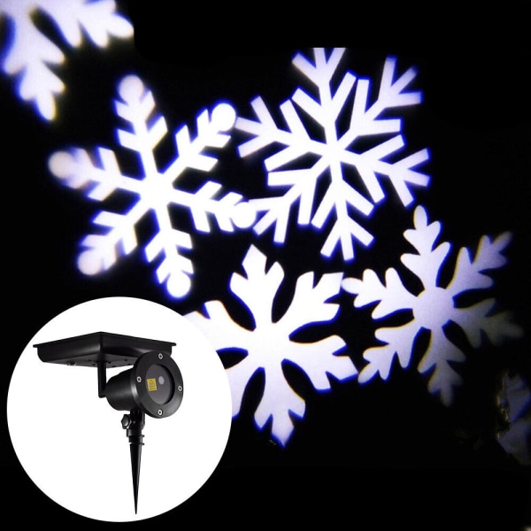 Snowflake Projector Utendørs julelys Laser LED Solenergi Hvit Lampe Vit
