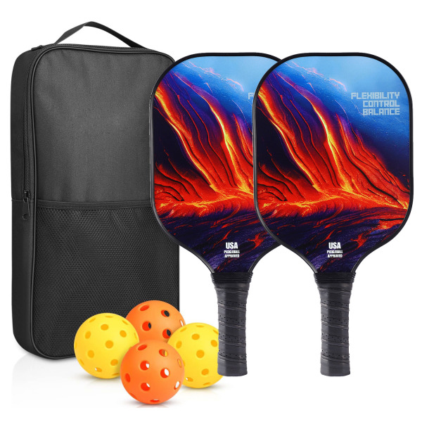Pickleball Paddles Racket Set, 2 glasfiber Pickleball Paddlar med 4 bollar, 1 väska för inomhussport utomhus, vuxna, nybörjare och proffs 10