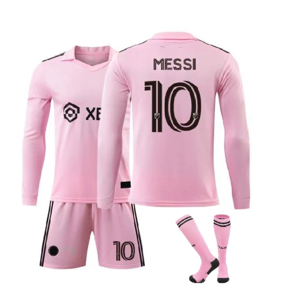 Miami tröja nr 10 Messi major league fotbollsuniform hem rosa kostym med strumpor sportkläder för vuxna och barn Pink long sleeved size 10 set+socks XS