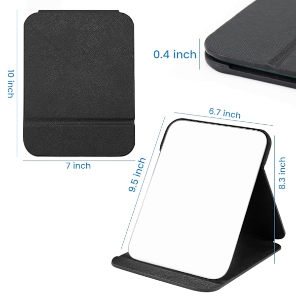 25x17cm Bärbar Hopfällbar Sminkspegel, Super HD Bordsmodell Fristående Svart PU Läder Resespegel svart 25*17 black