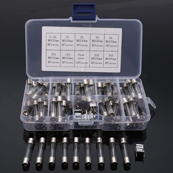 72 st 250V 0,5A-30A Glasrör Assorterad 6X30Mm Elektrisk Säkringssats