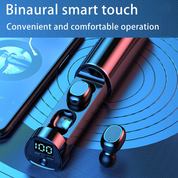 Mini Bluetooth hörlurar, typ av ficklampa Vattentäta trådlösa hörlurar med pekkontroll och LED-skärm