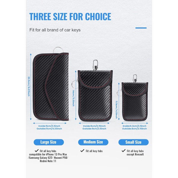 2-pack liten Faraday-väska med nyckelringskrok, RFID-signalblockerande bilnyckel Faraday-fodral, stöldskydd fjärrkontrollskydd S