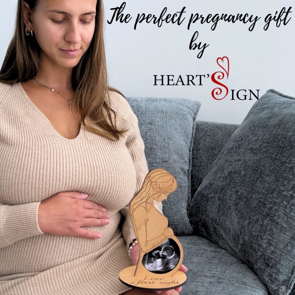 Hjärtskylt baby ultraljud fotoram - väntar mamma present till gravid vän | Gravid fru presenter från make | Sonogram rampresent till Pregna P2