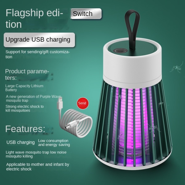 Myggdödarlampa Lågt brus Lågstrålning USB laddning Multifunktionell bärbar mygglampa för hemmacamping[Laddningsmodell] Flagship Edition - Green USB+plug (adapter)
