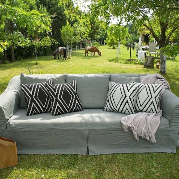 Vedenpitävät Boho Ulkotyynynpäälliset Geometriset Tyynynpäälliset Patiolle Puutarhaan 2 kpl, 18 x 18 tuumaa 18x18 Musta