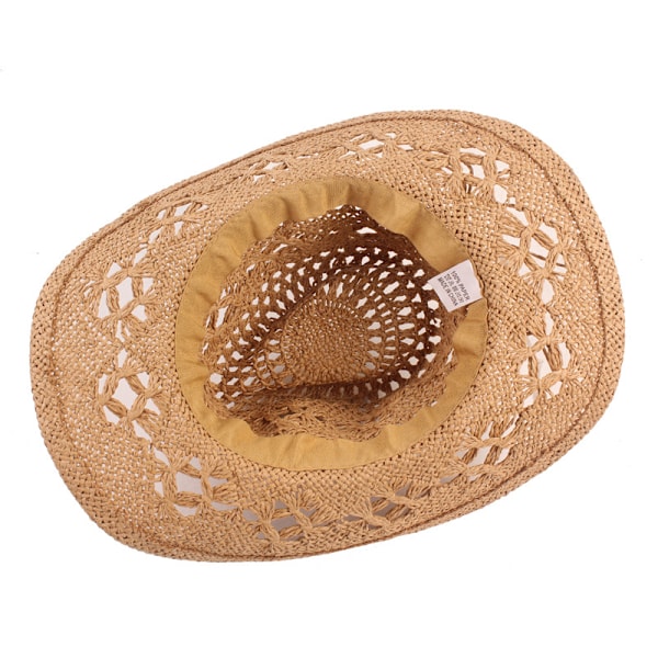 Cowboyhat i strå med bred skygge, hul solhat Khaki