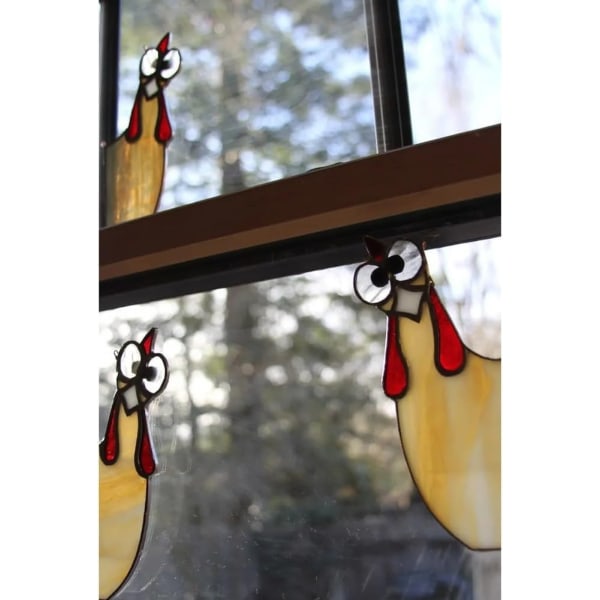 Rolig tupp Målat glas fågel Fönsterhörndekor, Tuppgårdsdekor, Rolig fönsterhörndekor-kika tupp, Tuppgårdsdekor B