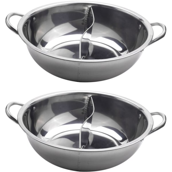 2 stk. 28 cm Dobbelte Delte Rustfri Stål Hot Pot 28 cm Køkkenredskabssæt Varme Suppegryder