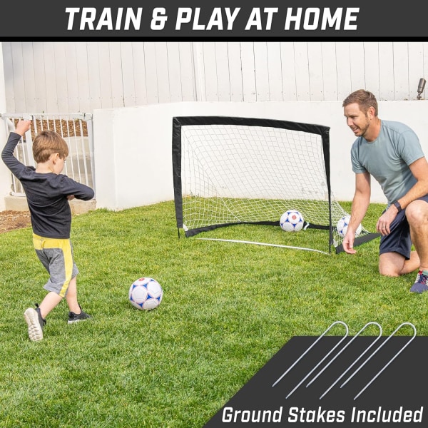 GoSports Team Tone 4 fot x 3 fot Portable Soccer Goal for Kids - Pop Up Net for Backyard Coral color