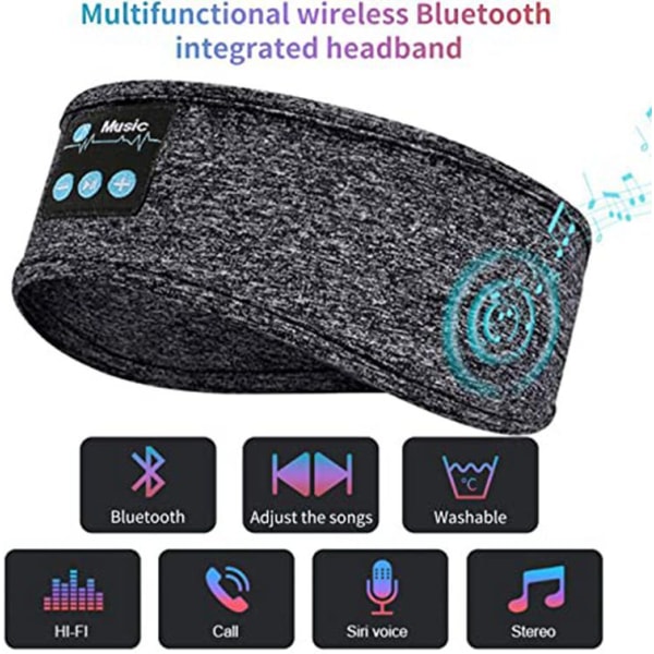 Sovhörlurar Pannband Ögonmask med Bluetooth -hörlurar grå black